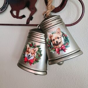 Festive Silver Bells with Dog Designs